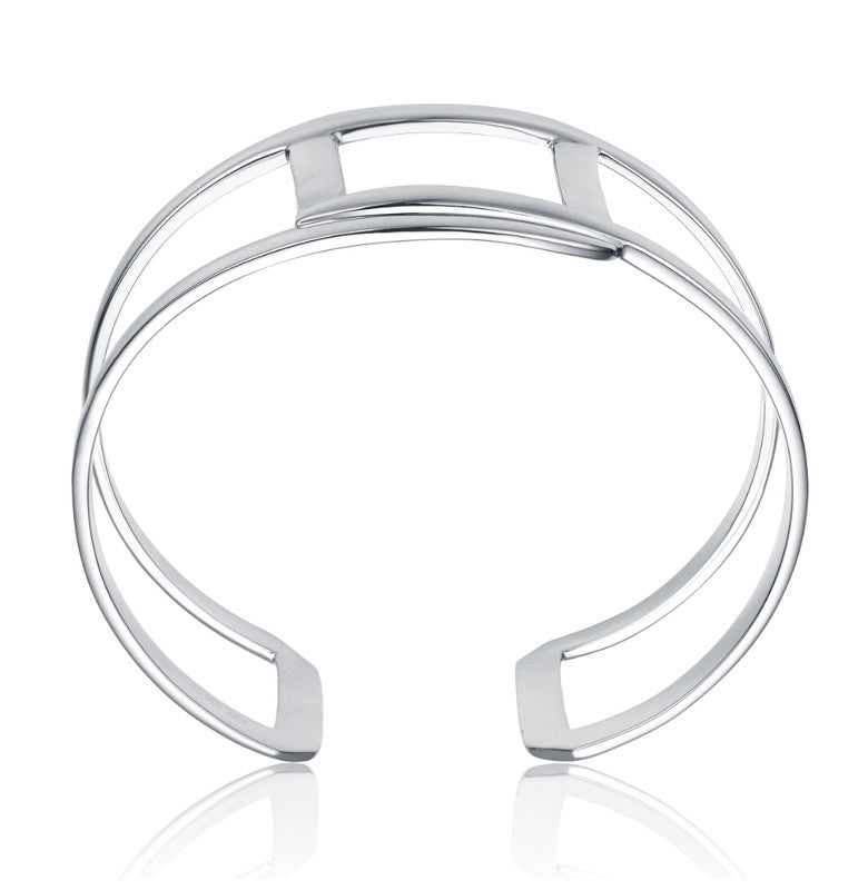 Sterling Silver White Gold Plated Sleek Modern Cuff Bracelet