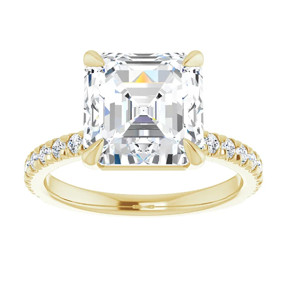 5 1/3Ct Asscher Cut & Diamond Engagement Ring in White, Yellow, or Rose Gold