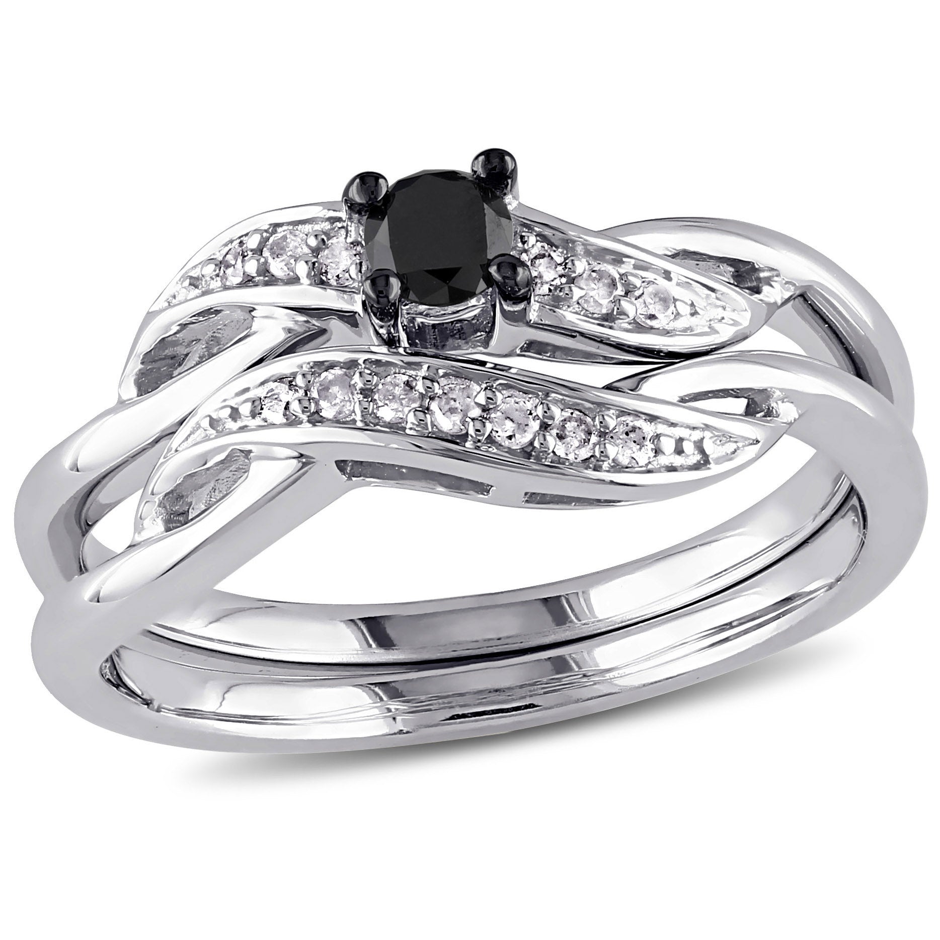 1/4 ct TW Black and White Diamond Bridal Set in Sterling Silver