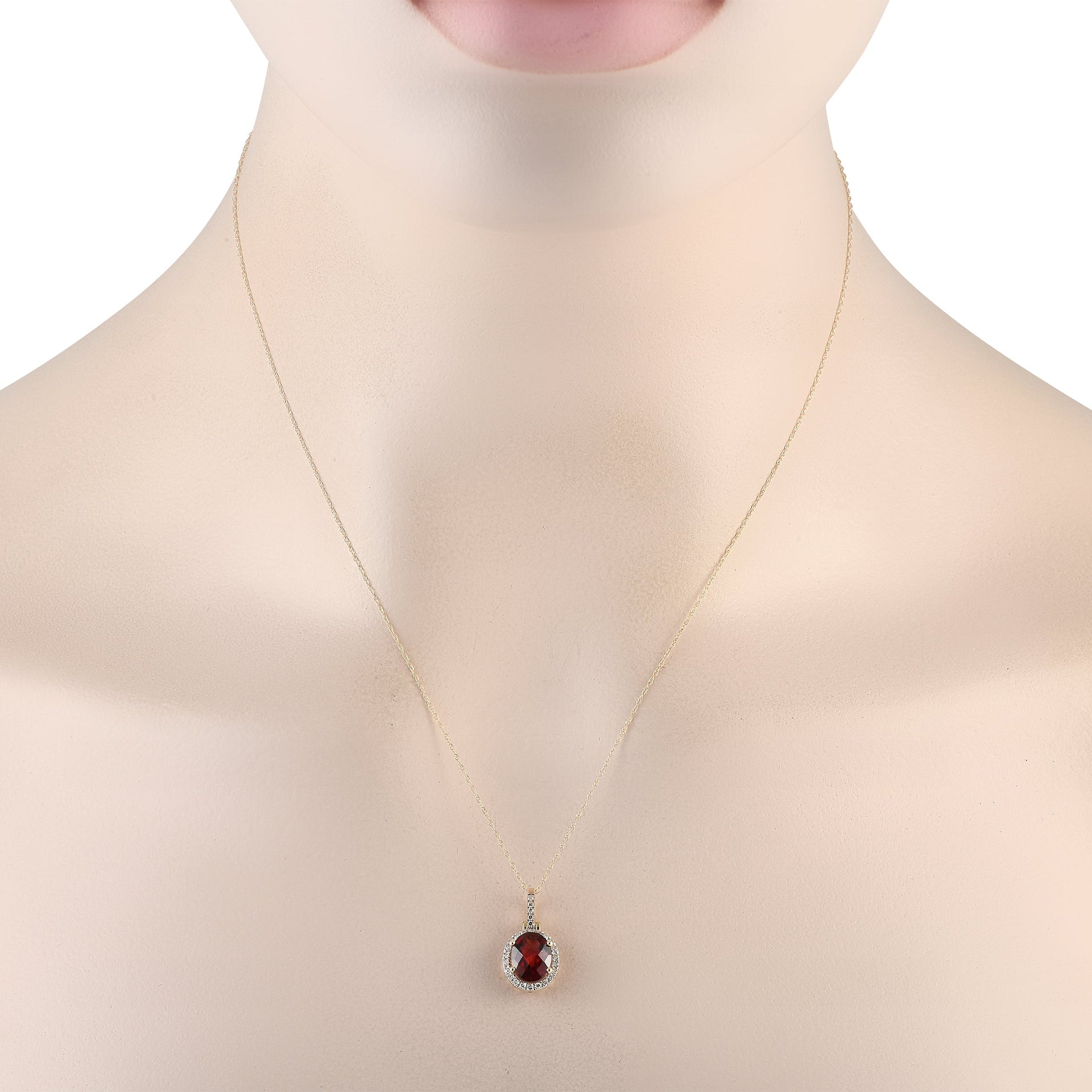LB Exclusive 14K Yellow Gold 0.13ct Diamond and Garnet Pendant Necklace PD4-15500YGA