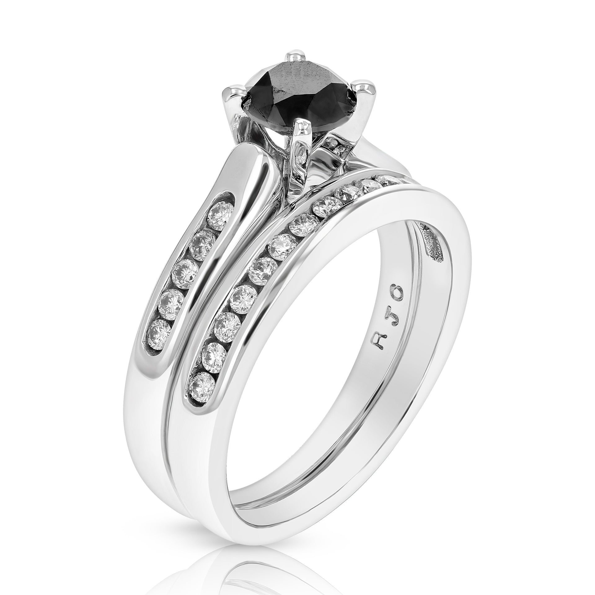 1 cttw Black Diamond Wedding Engagement Ring Bridal Set 14K White Gold