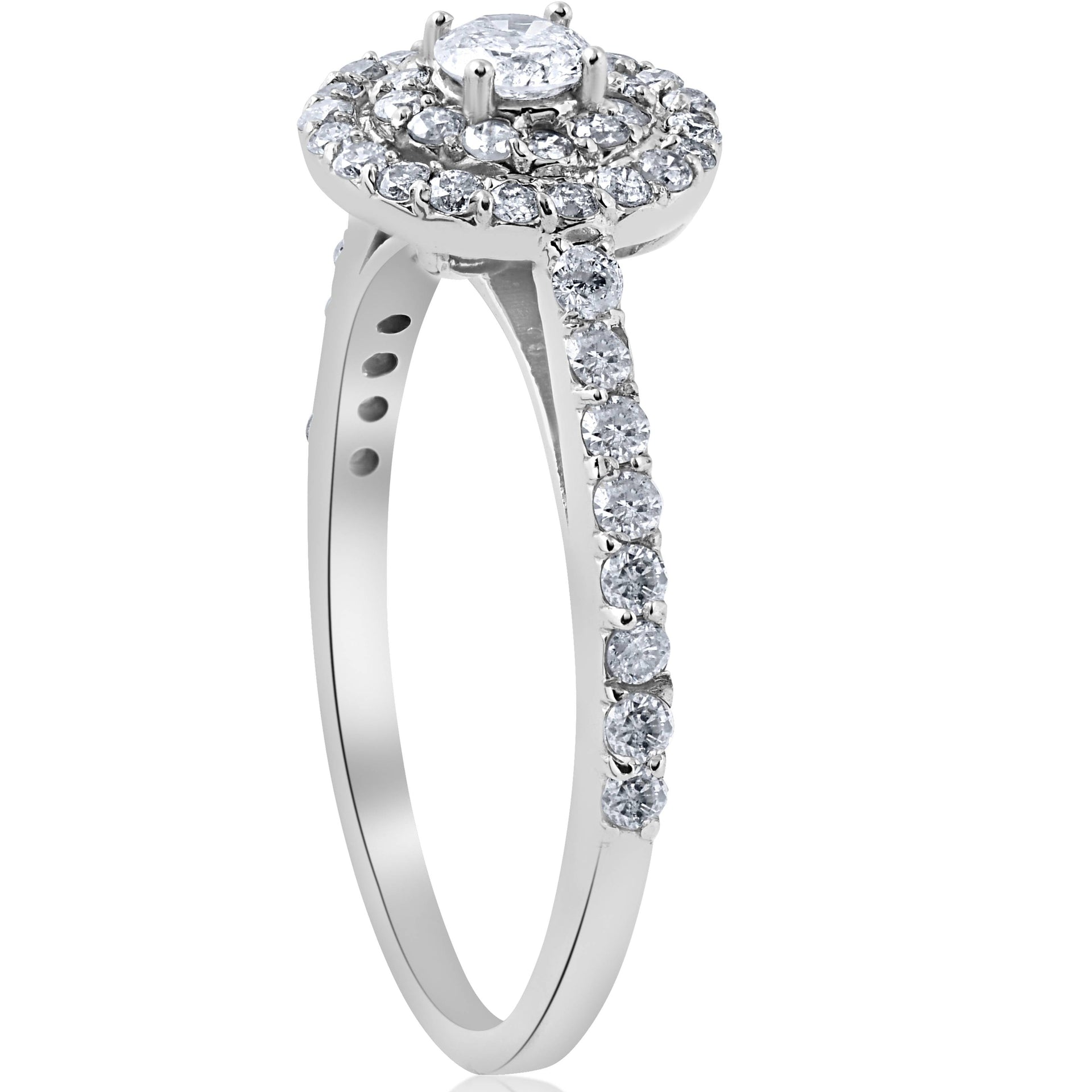 3/4ct Double Halo Round Diamond Engagement Ring 10K White Gold