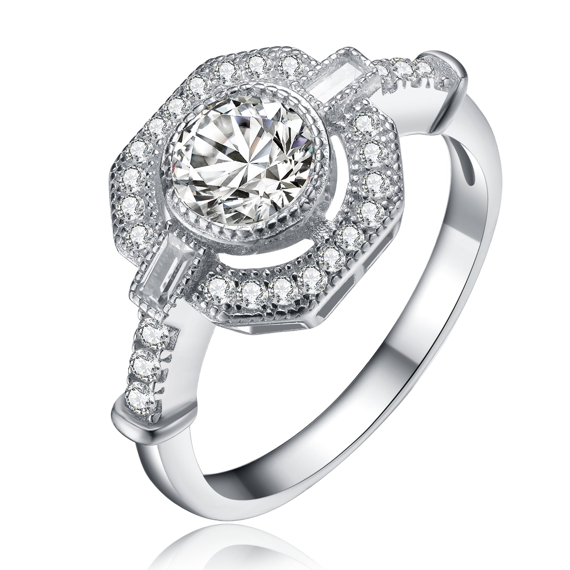 Sterling Silver Cubic Zirconia Accent Modern Engagement Ring