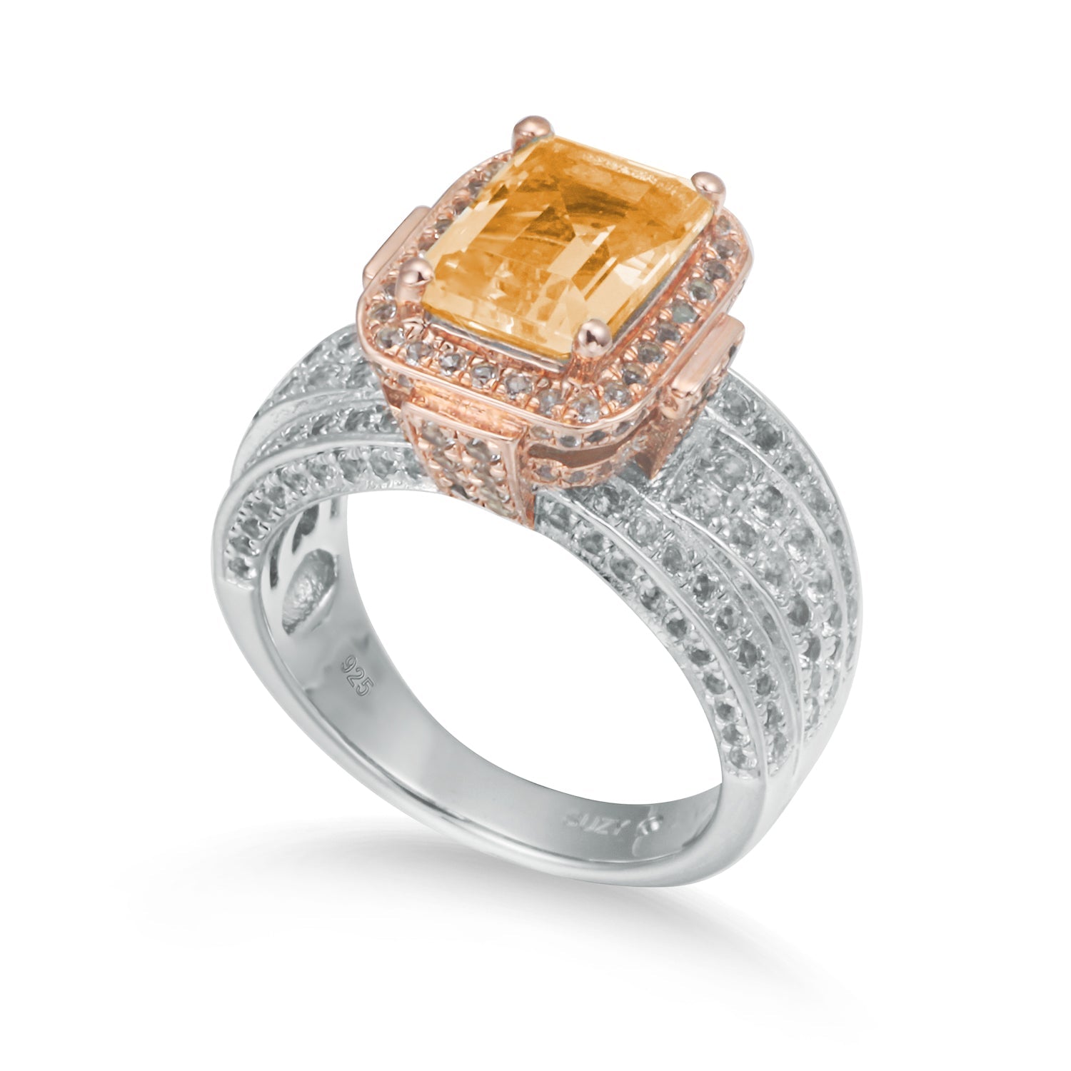 Suzy Levian Two-Tone Sterling Silver 4.88 TCW Orange Citrine Ring