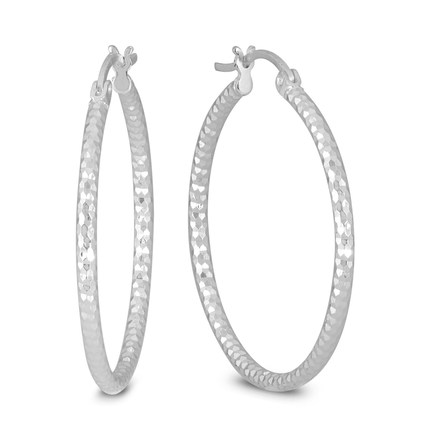 Diamond Cut 30Mm Hoop Earrings In .925 Sterling Silver
