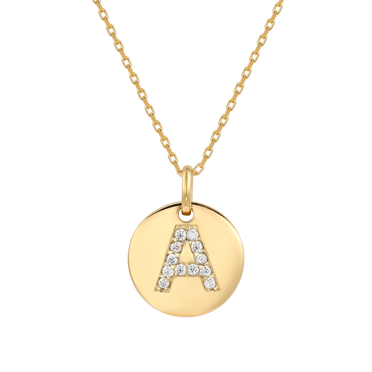 Suzy Levian Yellow Sterling Silver Cubic Zirconia Letter Initial Disc Pendant