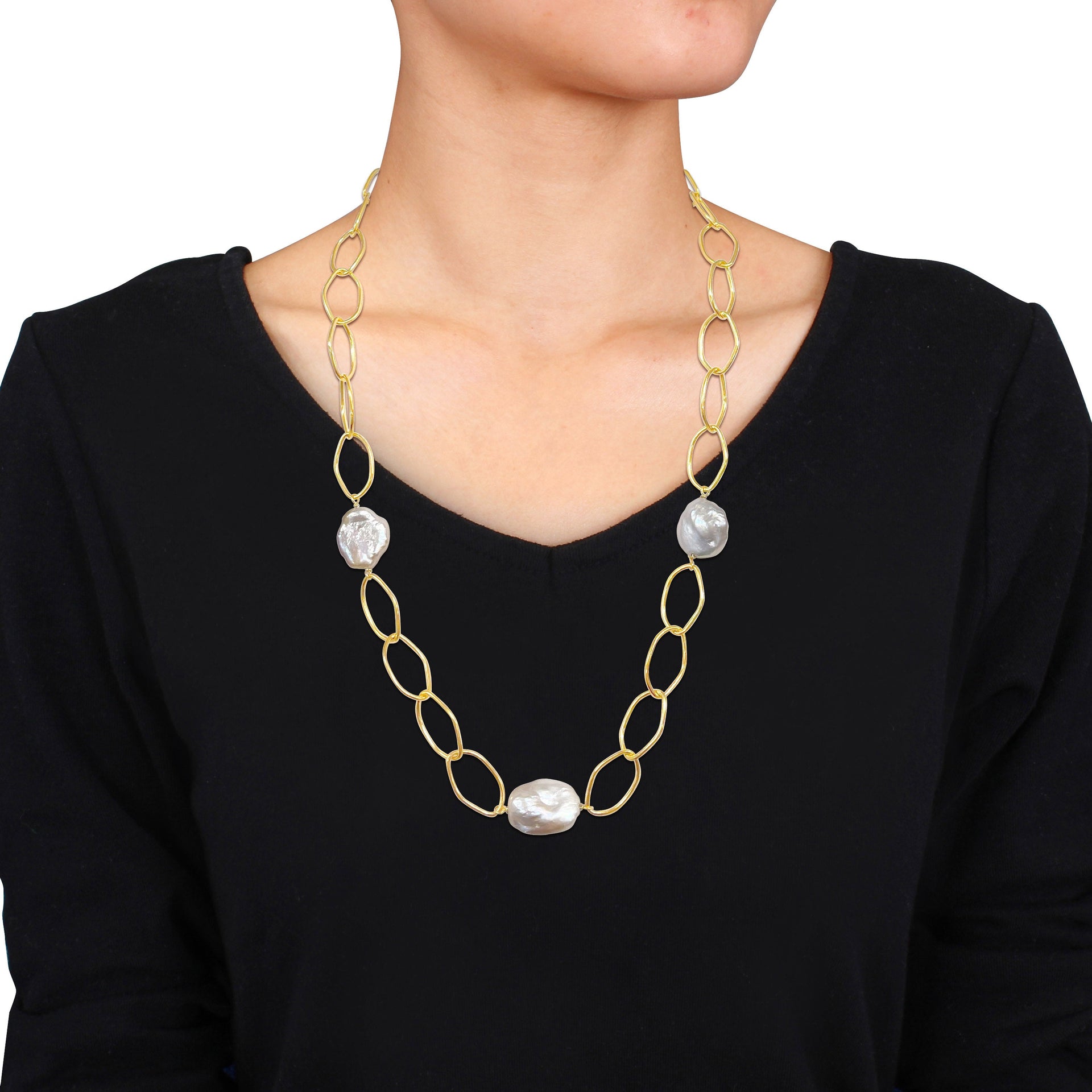 Mimi & Max 14-20mm Pink Cultured Freshwater Fancy Shape Pearl Chain Necklace in Yellow Silver - 26+1.5 in