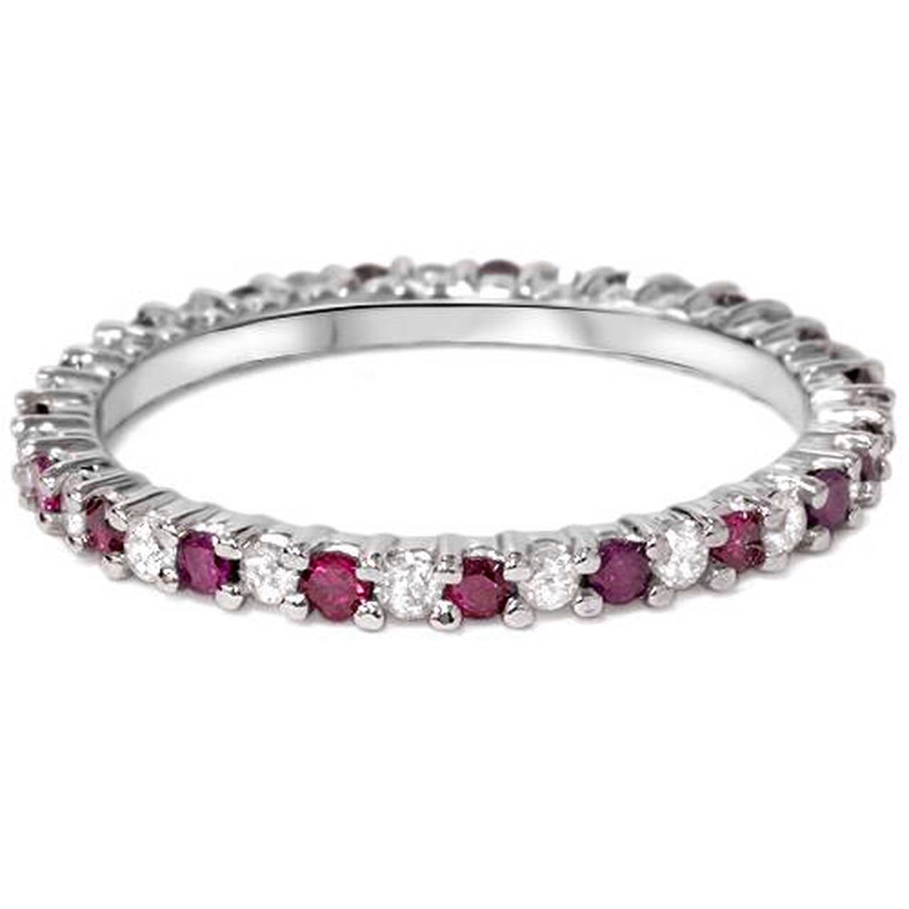 1/2Ct Ruby & Diamond Eternity Wedding Ring 14k White Gold Womens Band