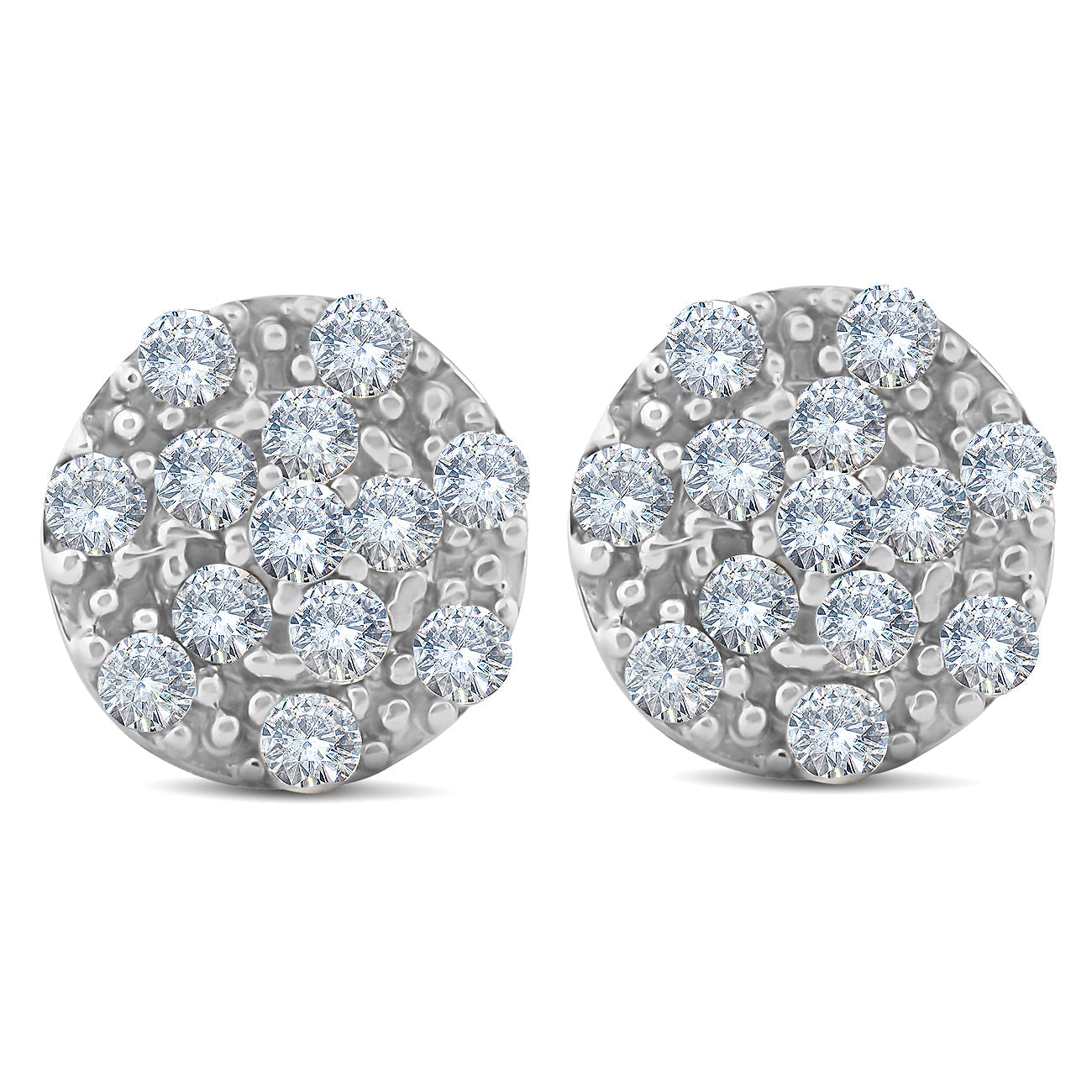 1/3ct Halo Diamond Cluster Studs 10k White Gold 8.5mm