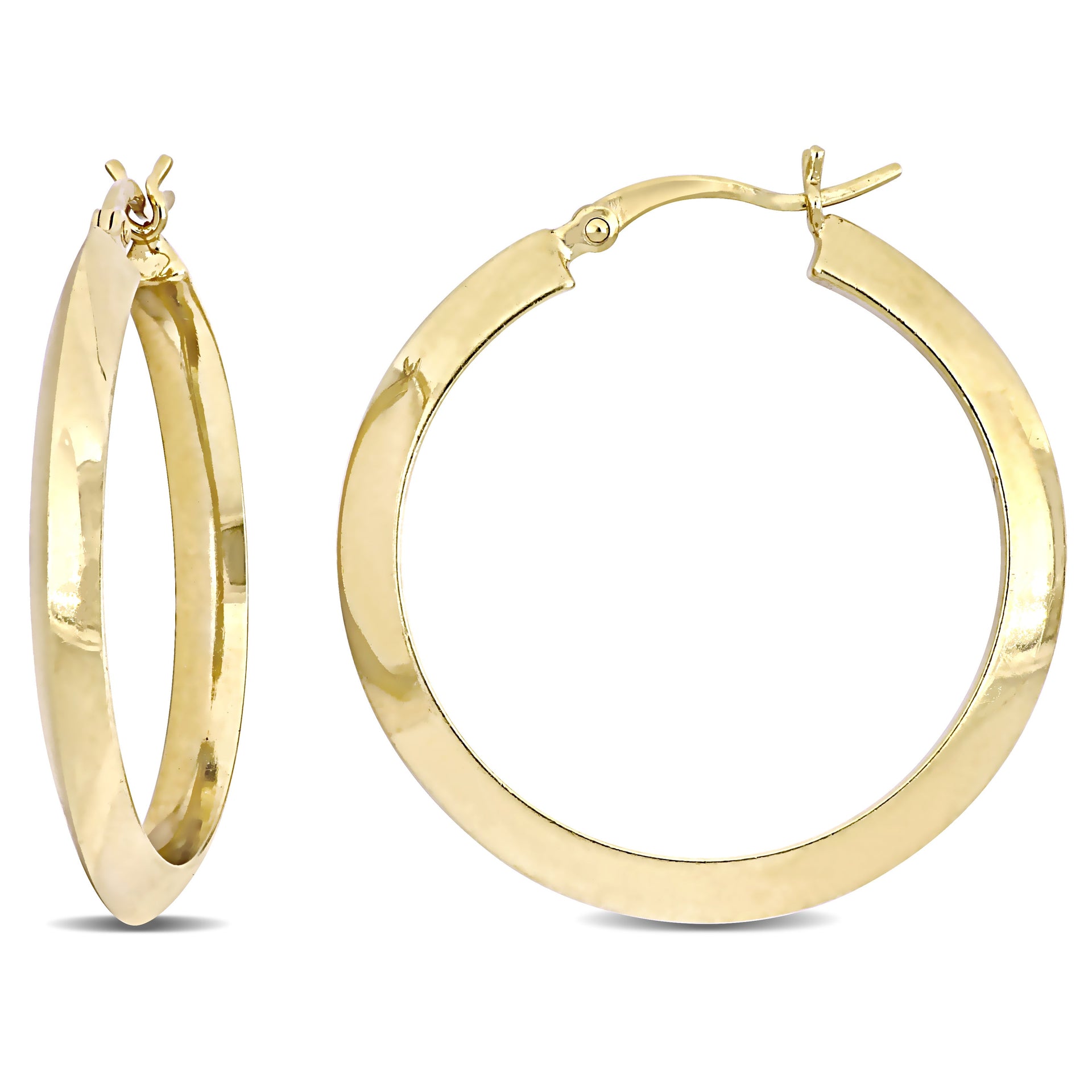 Mimi & Max 30mm Flat Knife Edge Hoop Earrings in Yellow Plated Sterling Silver