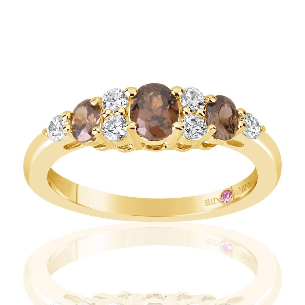 Suzy Levian Golden Sterling Silver and Brown Cubic Zirconia Graduating Ring