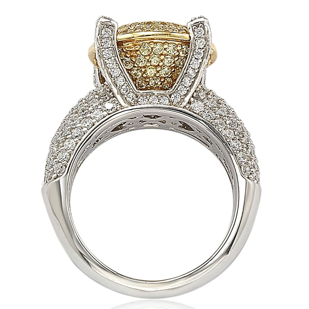 Suzy Levian Sterling Silver Pave Yellow Cubic Zirconia Ring