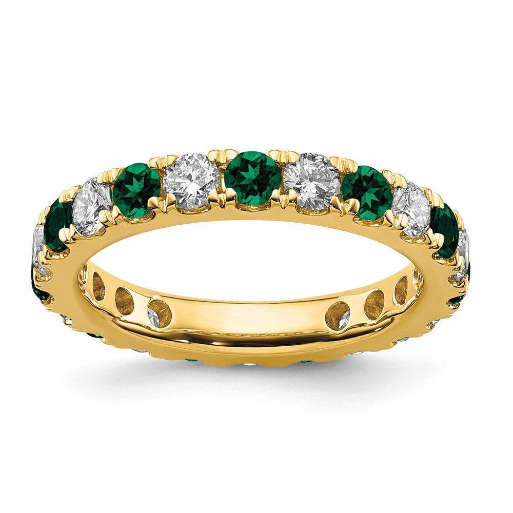 14k Yellow Gold Lab Grown Diamond & Emerald Eternity Wedding Band Ring 1.2ct Clarity- VS Color- G-H