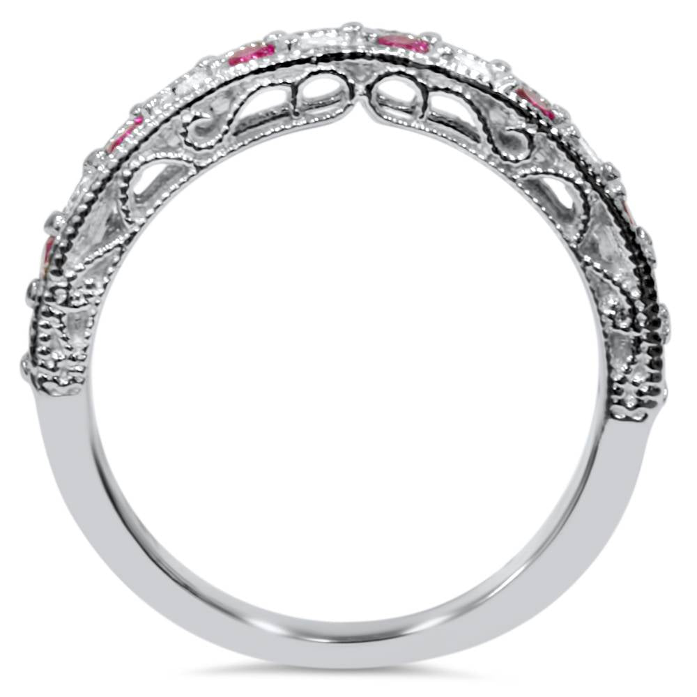 1/2 CT Pink Topaz & Diamond Vintage Wedding Ring 14K White Gold