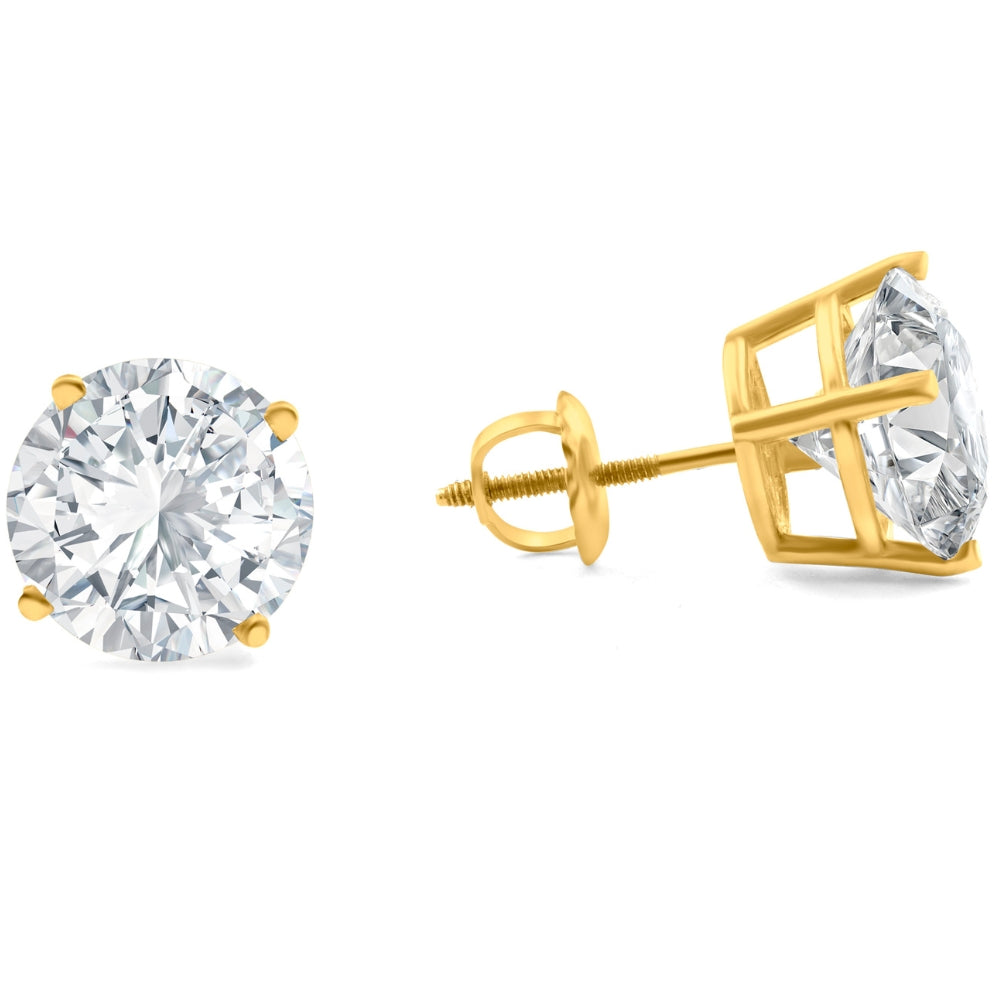 6.85CT Round Diamond Studs 14k Yellow Gold Lab Grown Screw Back Earrings