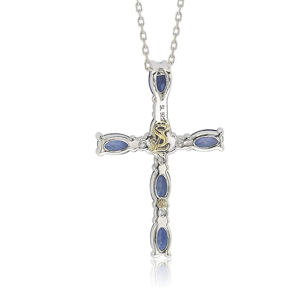 Suzy Levian Sterling Silver Sapphire and Diamond Accent Cross Pendant