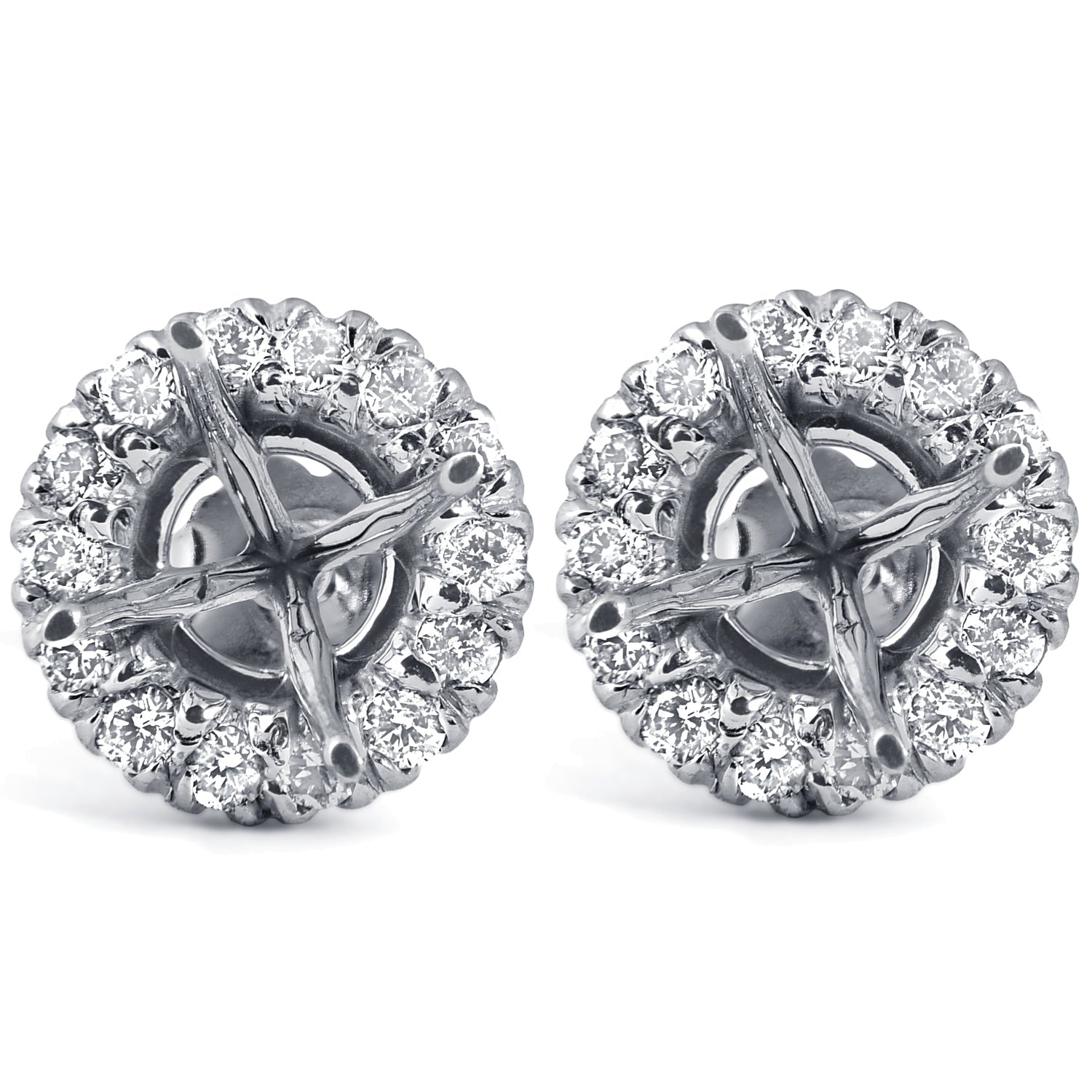 5/8 ct Diamond Halo Studs Mounting Fits 5.5-6.5mm Round Stones 14k White Gold