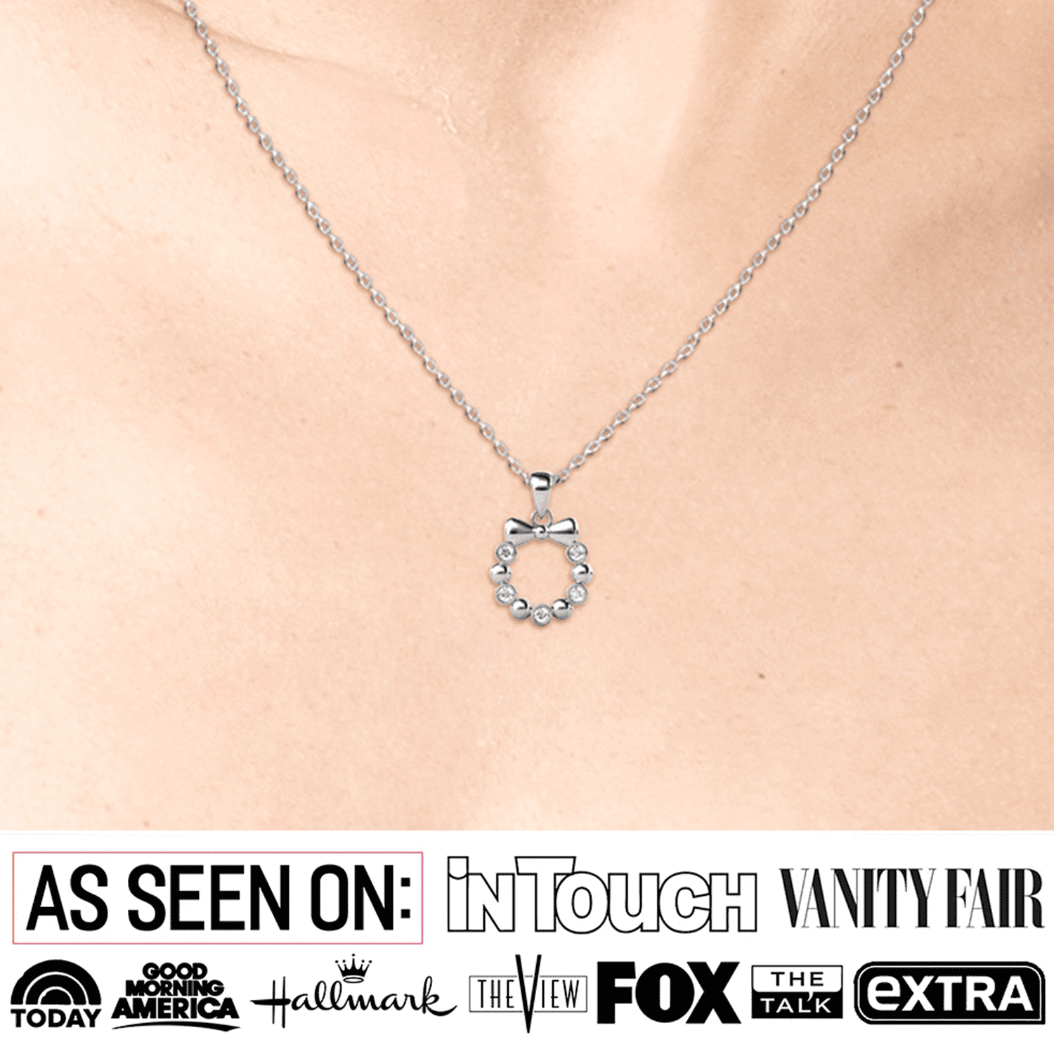 Edith 18k White Gold Plated Silver Ribbon Necklace with Swarovski Crystals