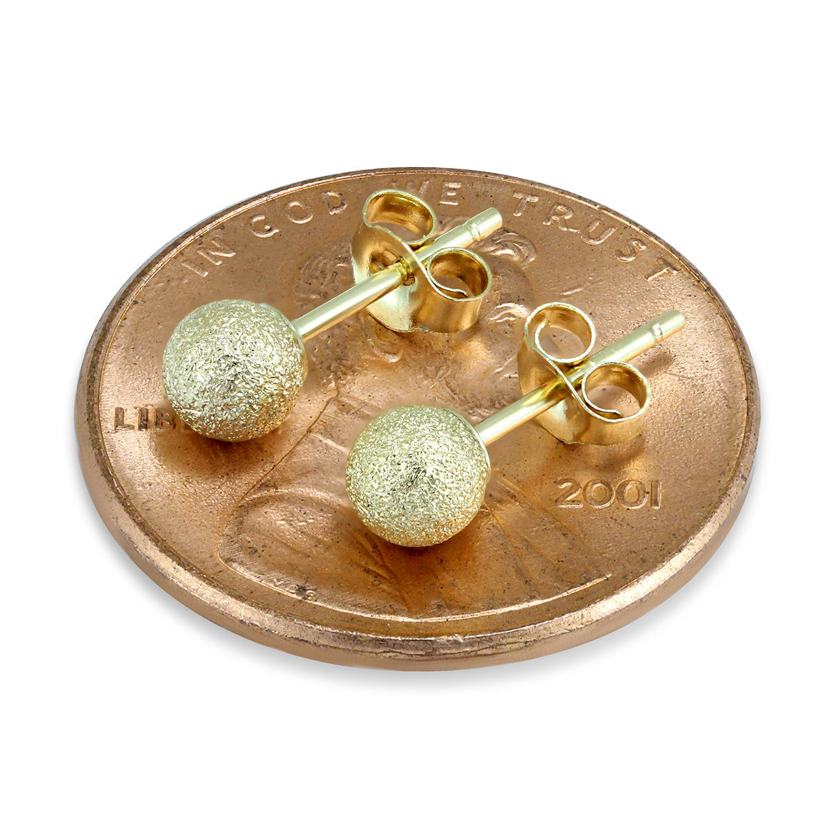 14K Yellow Gold 4Mm Laser Cut Ball Stud Earrings