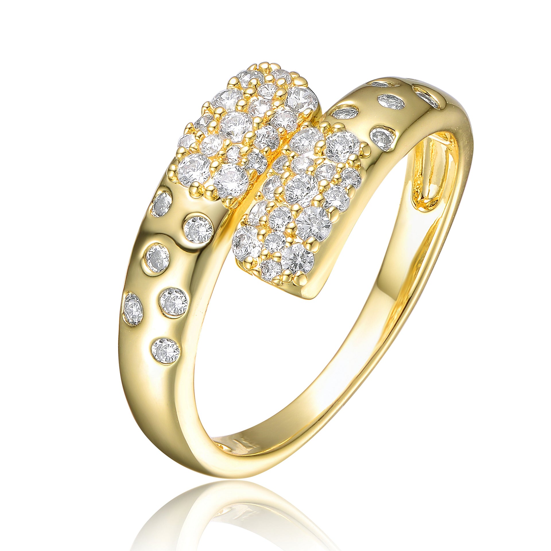 Gold Plated Clear Cubic Zirconia Bypass Ring