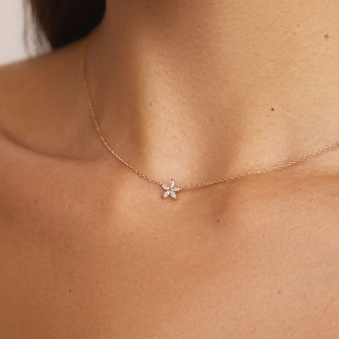 Silver Diamond Style Flower Necklace