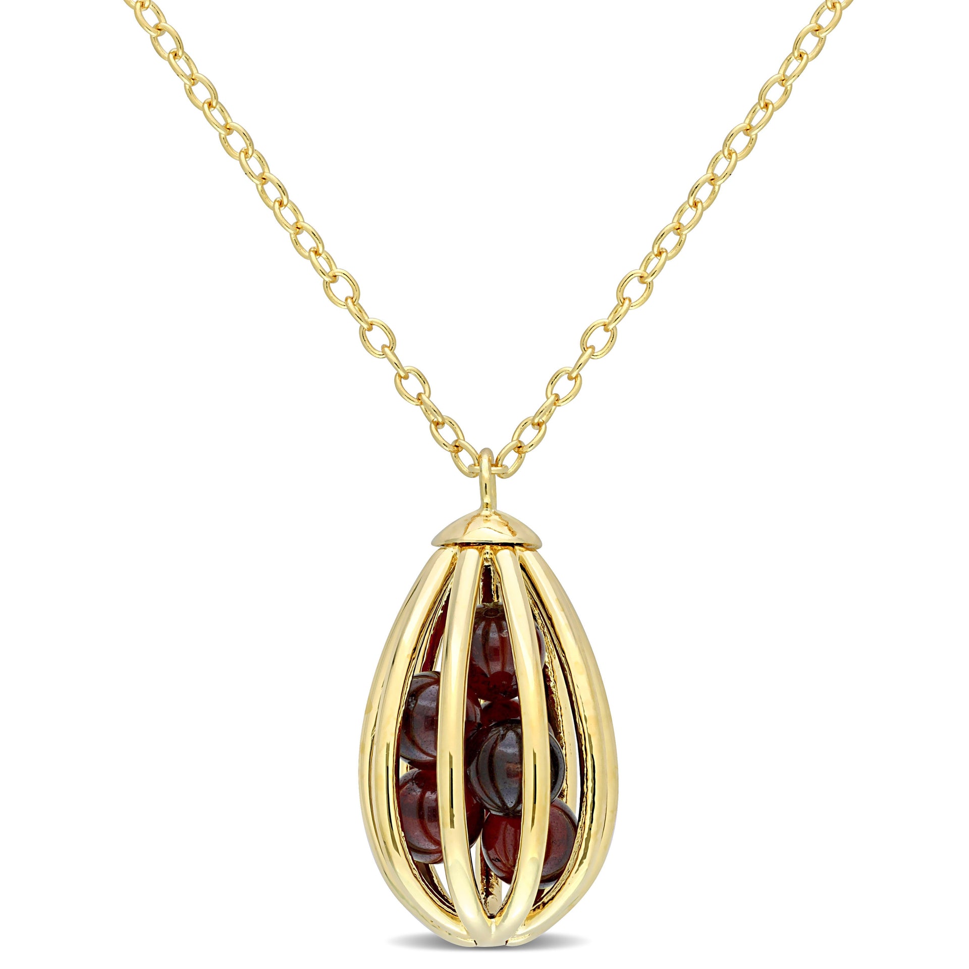 3 5/8 CT TGW Garnet Cage Pendant with Chain in Yellow Plated Sterling Silver