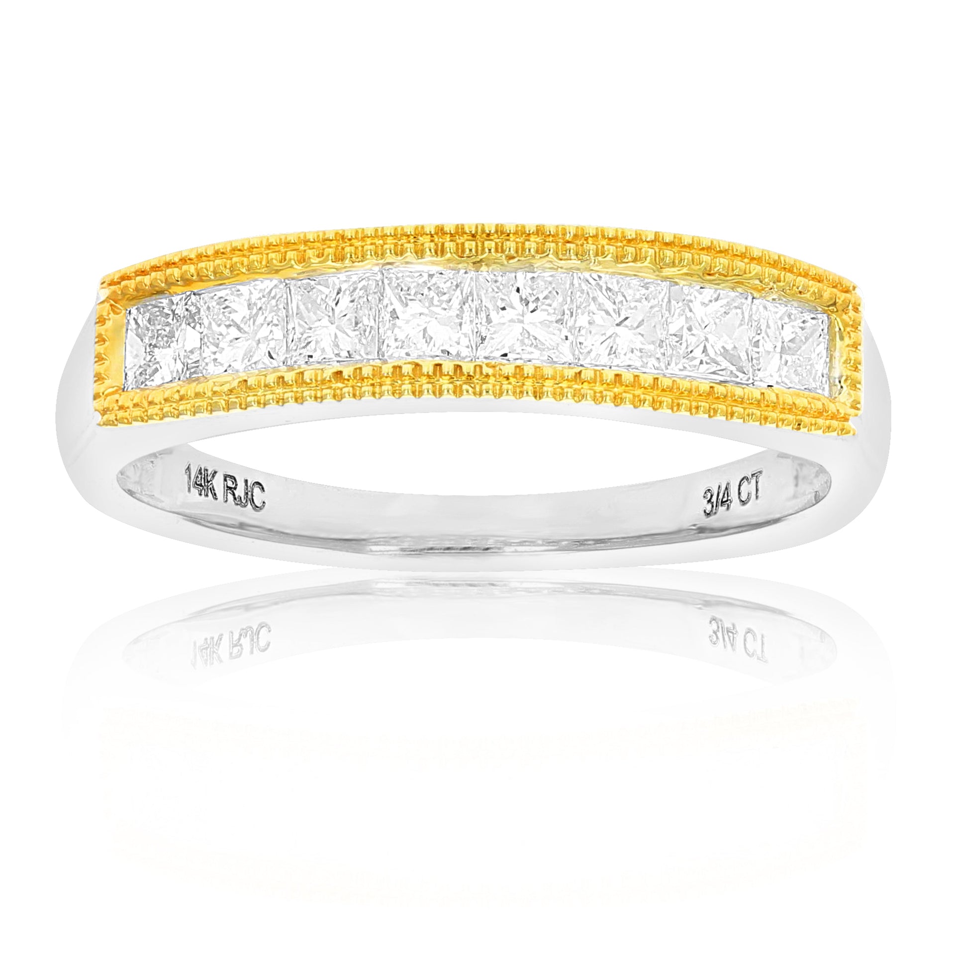 3/4 Cttw Princess Cut Diamond Wedding Band With Milgrain In 14K Gold