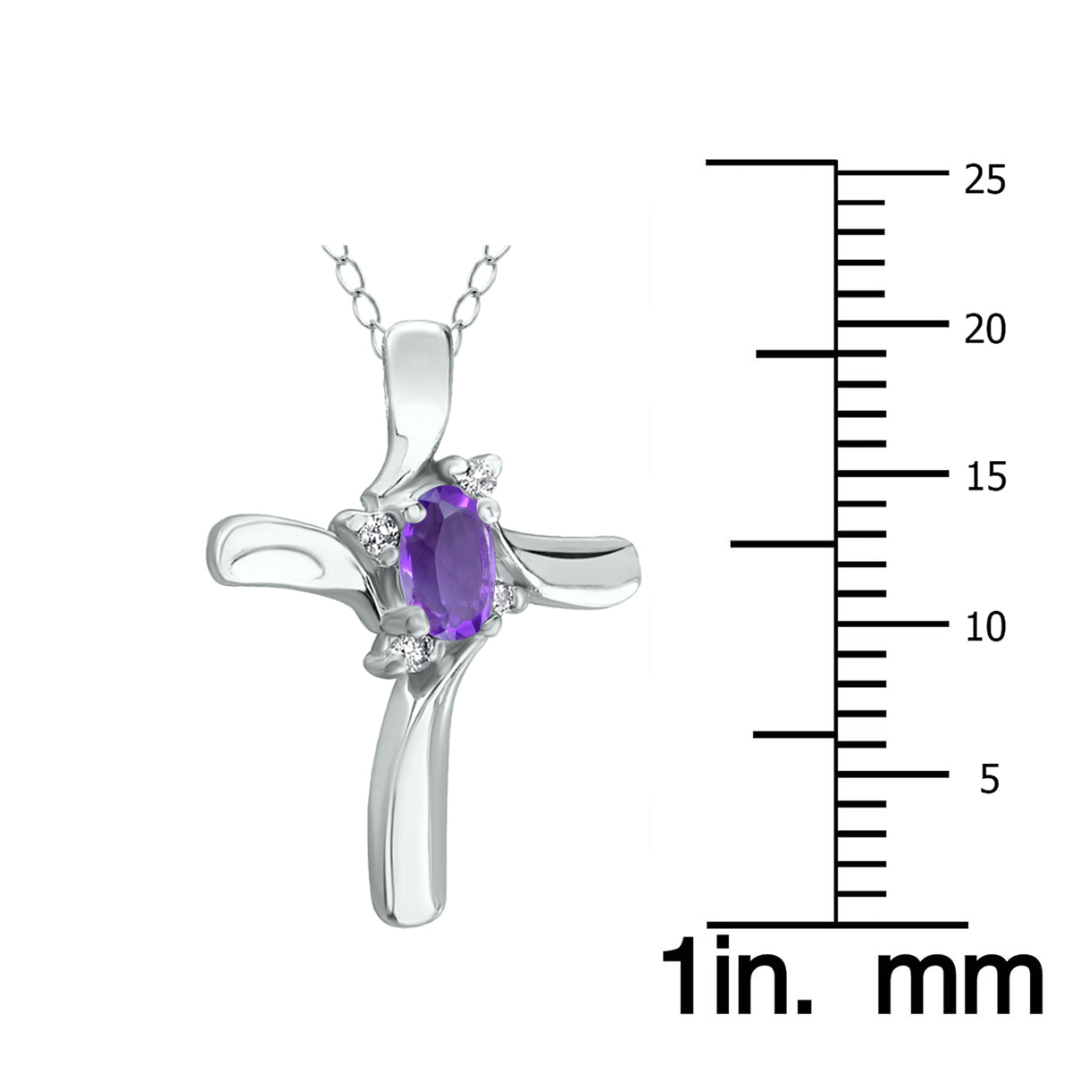 Amethyst Cross Diamond Pendant 10K White Gold