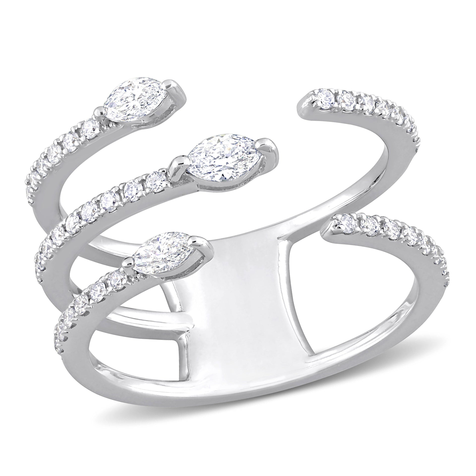 Mimi & Max 1/2ct TDW Marquise and Round-Cut Diamond Three-Row Ring in 14k White Gold