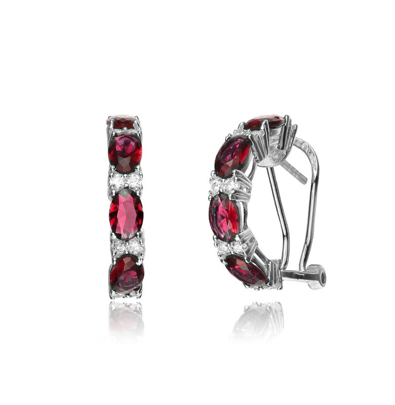 Genevive Jewelry Sterling Silver Ruby Cubic Zirconia Petite Hoop Earrings