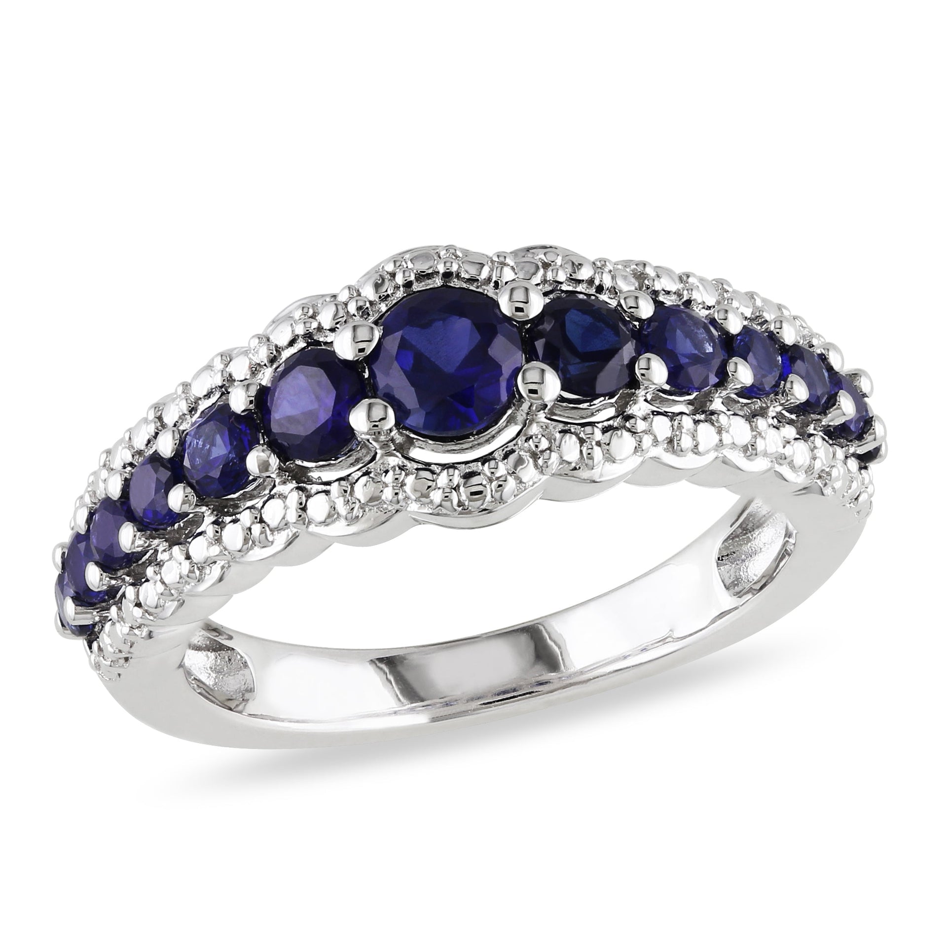 1 1/6 ct TW Created Blue Sapphire Graduated Ring in Sterling Silver