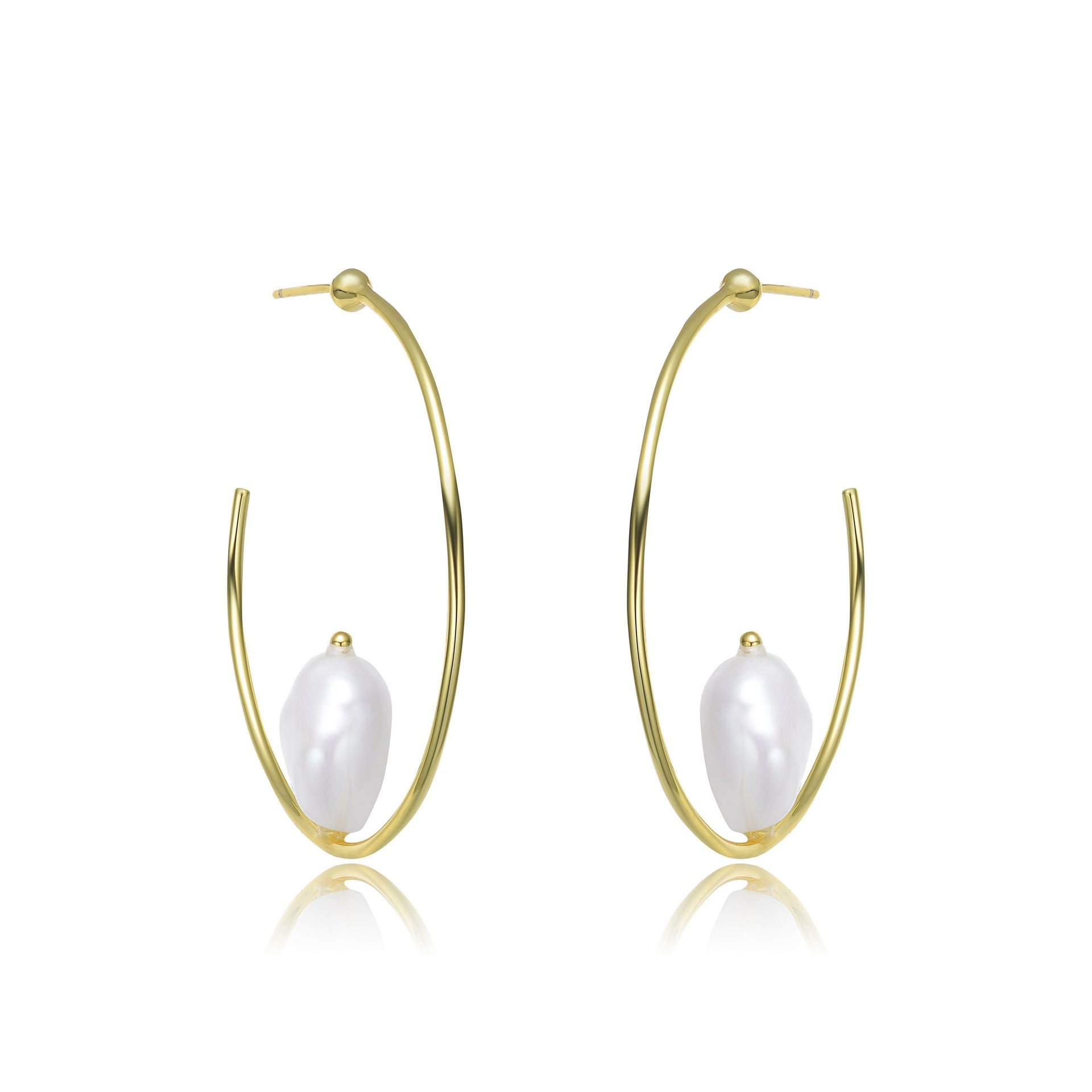 Sterling Silver Gold Plating Freshwater Pearl Hoop Earrings