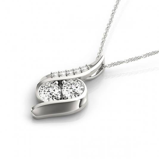 1ct Forever Us Two Stone Natural Diamond Pendant Necklace 18' 10K White Gold