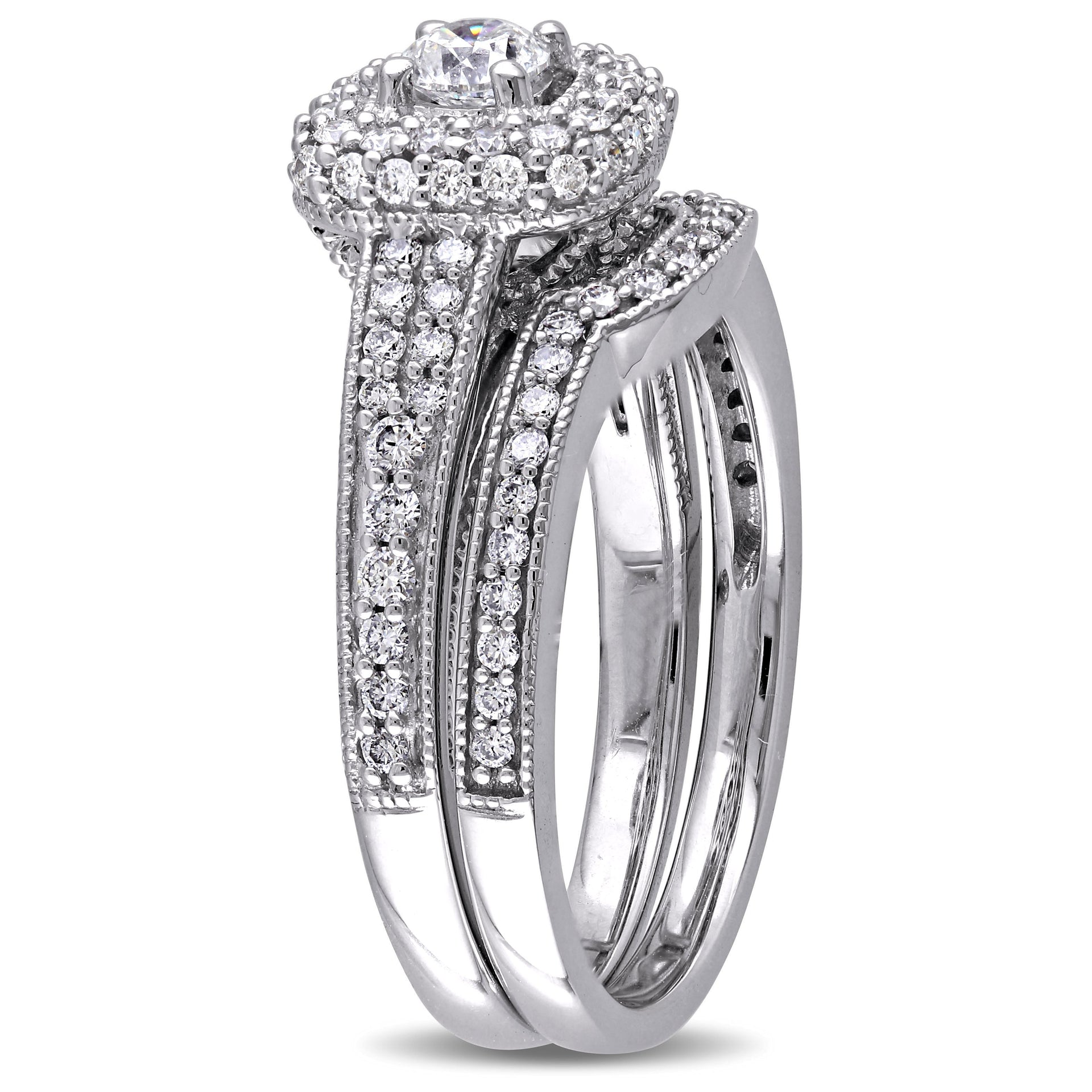 Mimi & Max 4/5ct TW Diamond Halo Bridal Set 14k White Gold