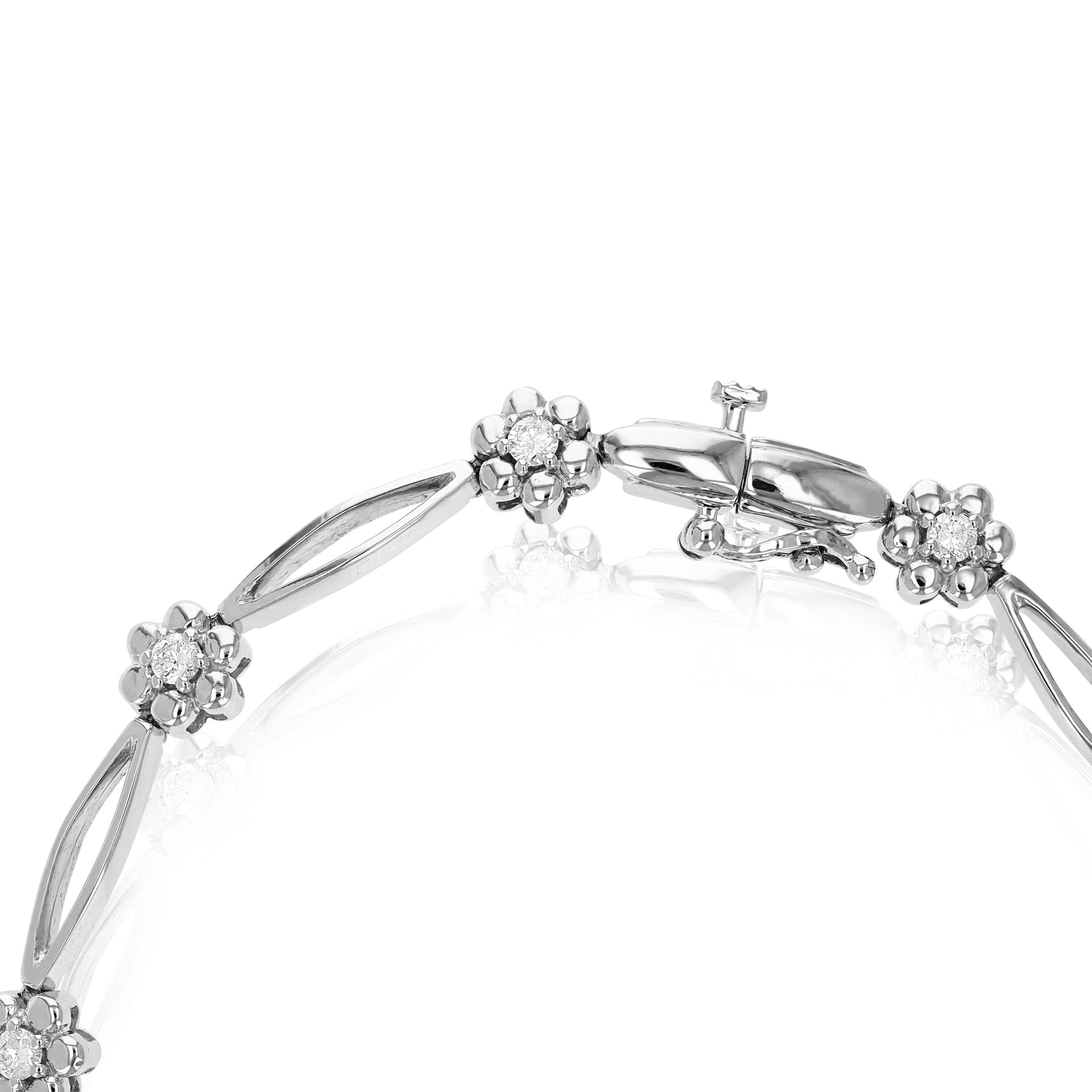 1/2 cttw SI2-I1 Diamond Bracelet 10K White Gold Flower Shape Clover 6.5 Inch