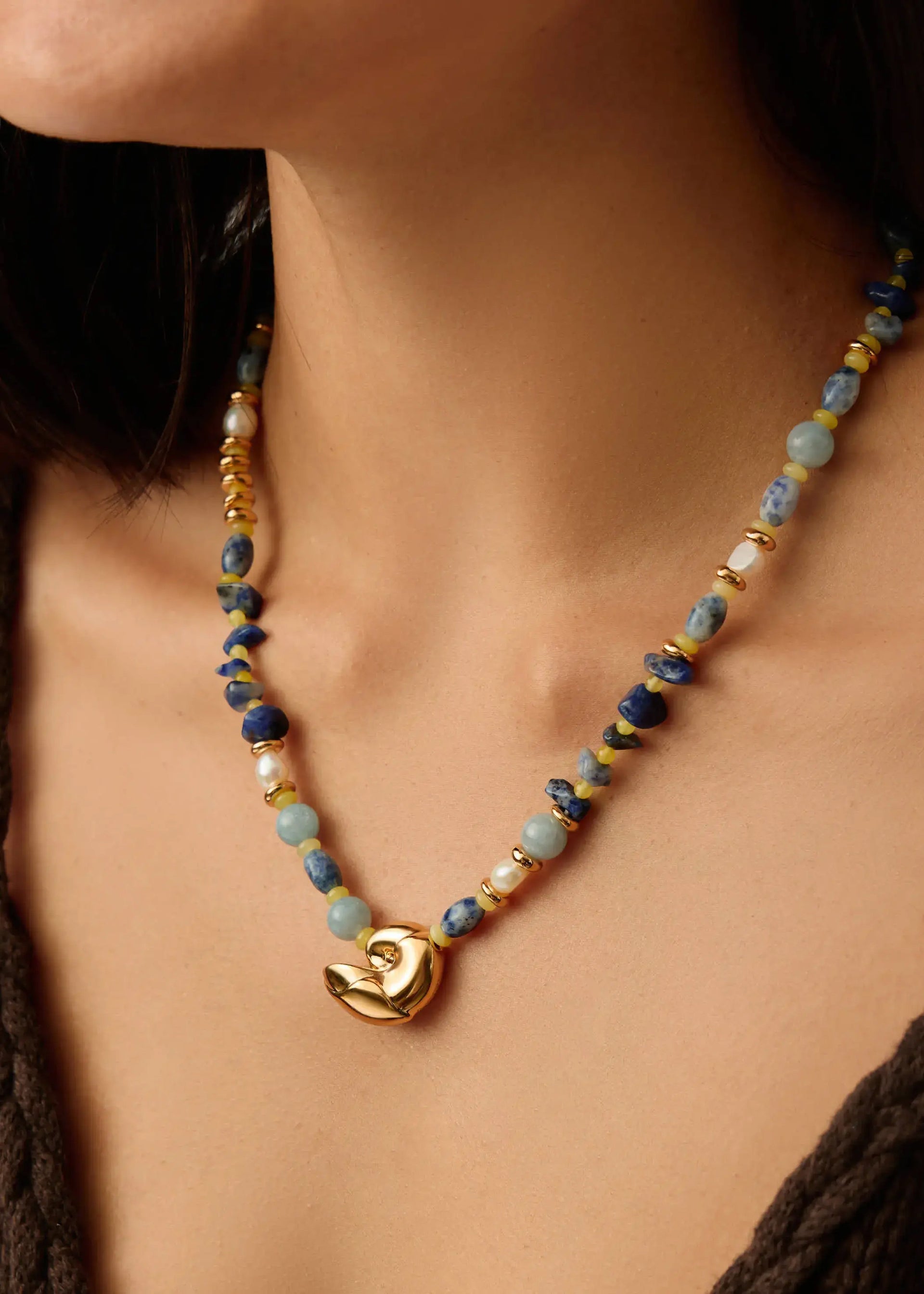 Shell statement multi beaded necklace