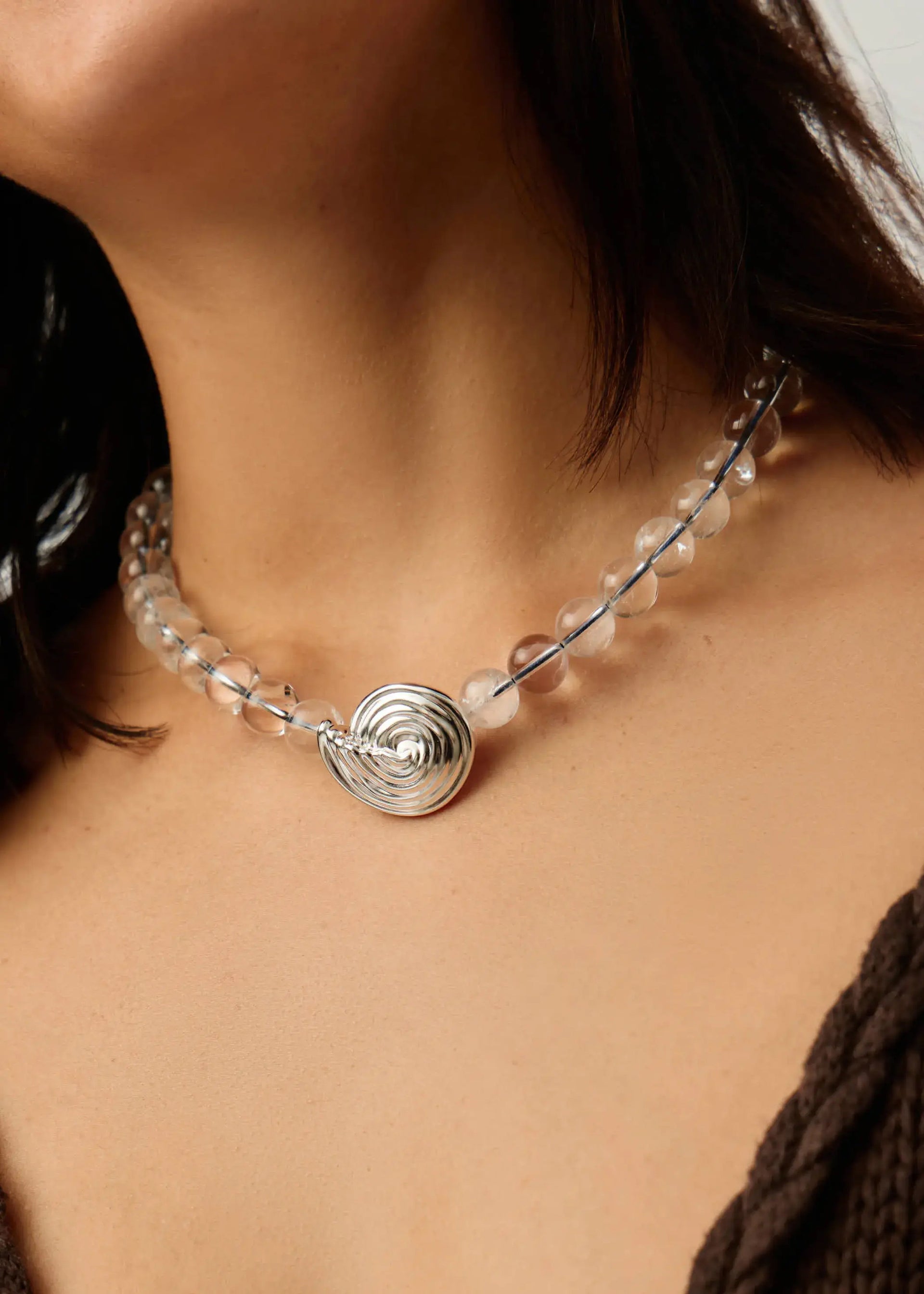 Spiral gemstone beaded pendant necklace