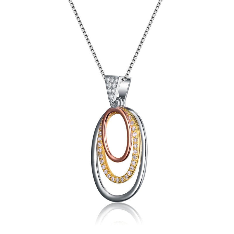 Sterling Silver White Gold and 18k Rose Gold Overlay Pendant Necklace