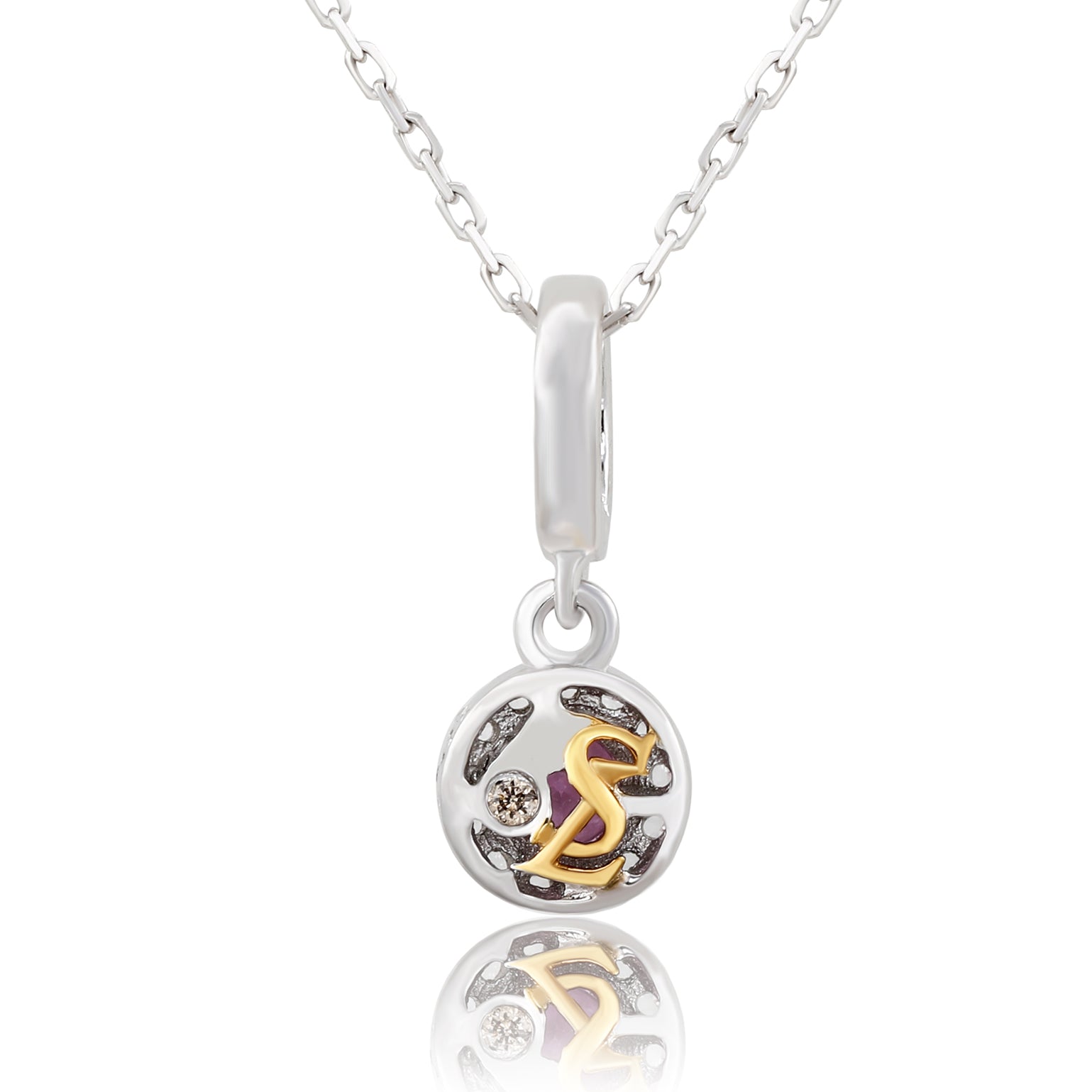 Suzy Levian Sterling Silver Pink Sapphire and diamond accent Pendant Necklace