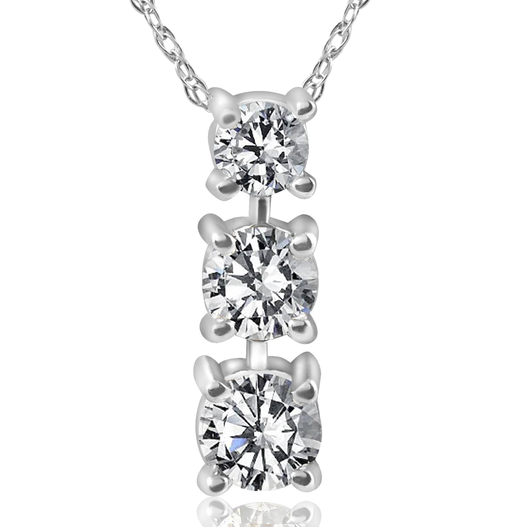 1/2 CT 3-Stone Diamond Pendant 14k White Gold