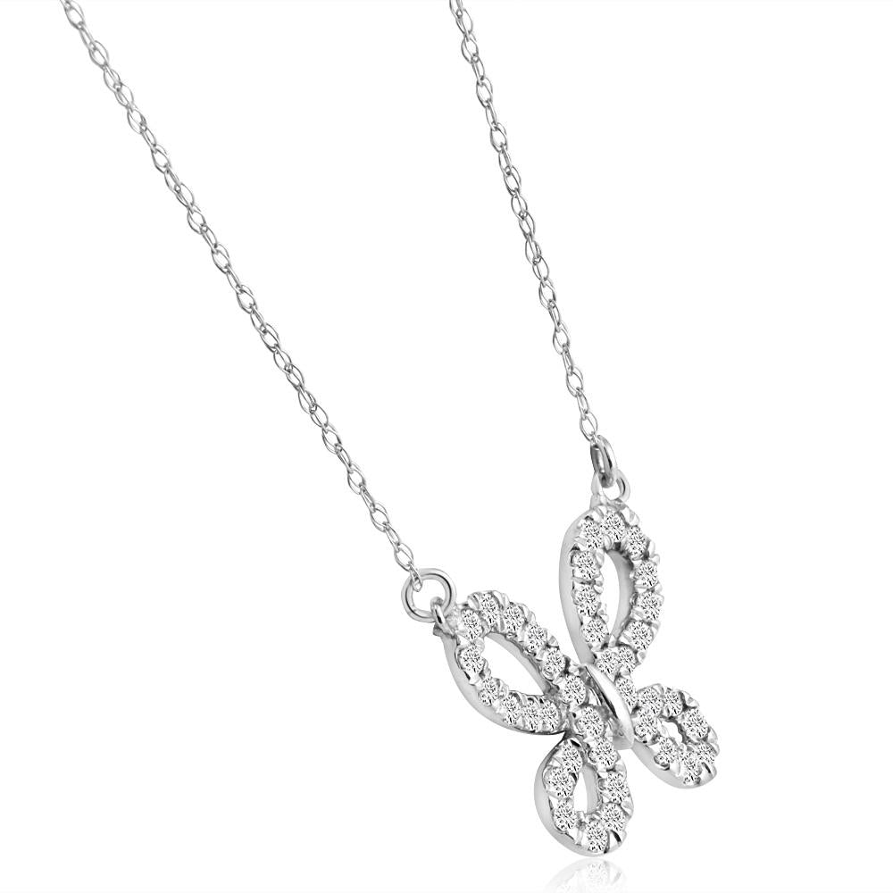 1/2 CT Natural Diamond Butterfly Pendant 10k White Gold Women's 18' Necklace