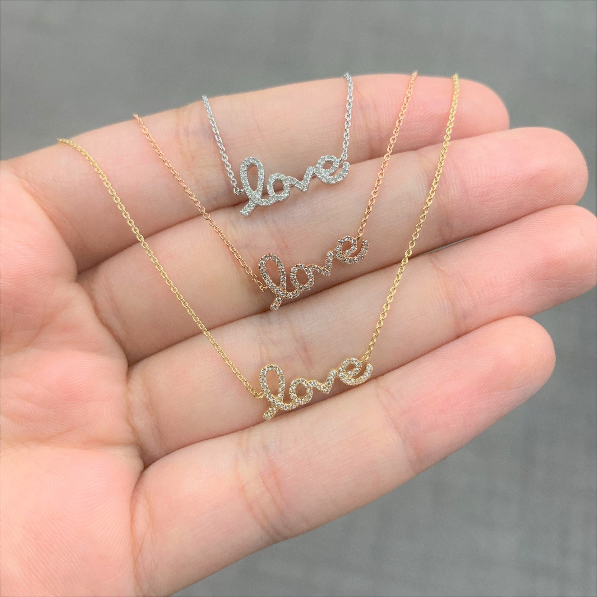 14k Gold & Diamond Script Love Necklace