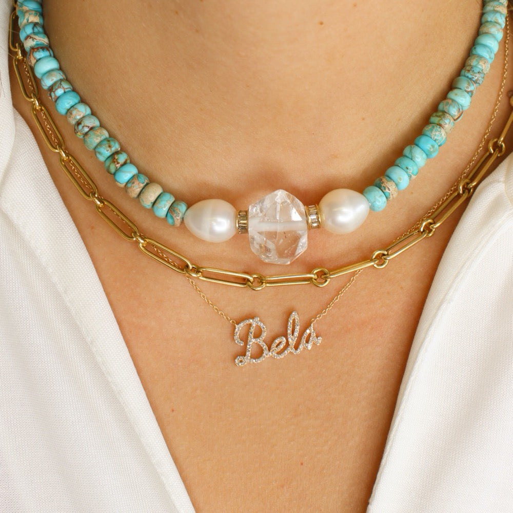 Gold Diamond Script Name Necklace