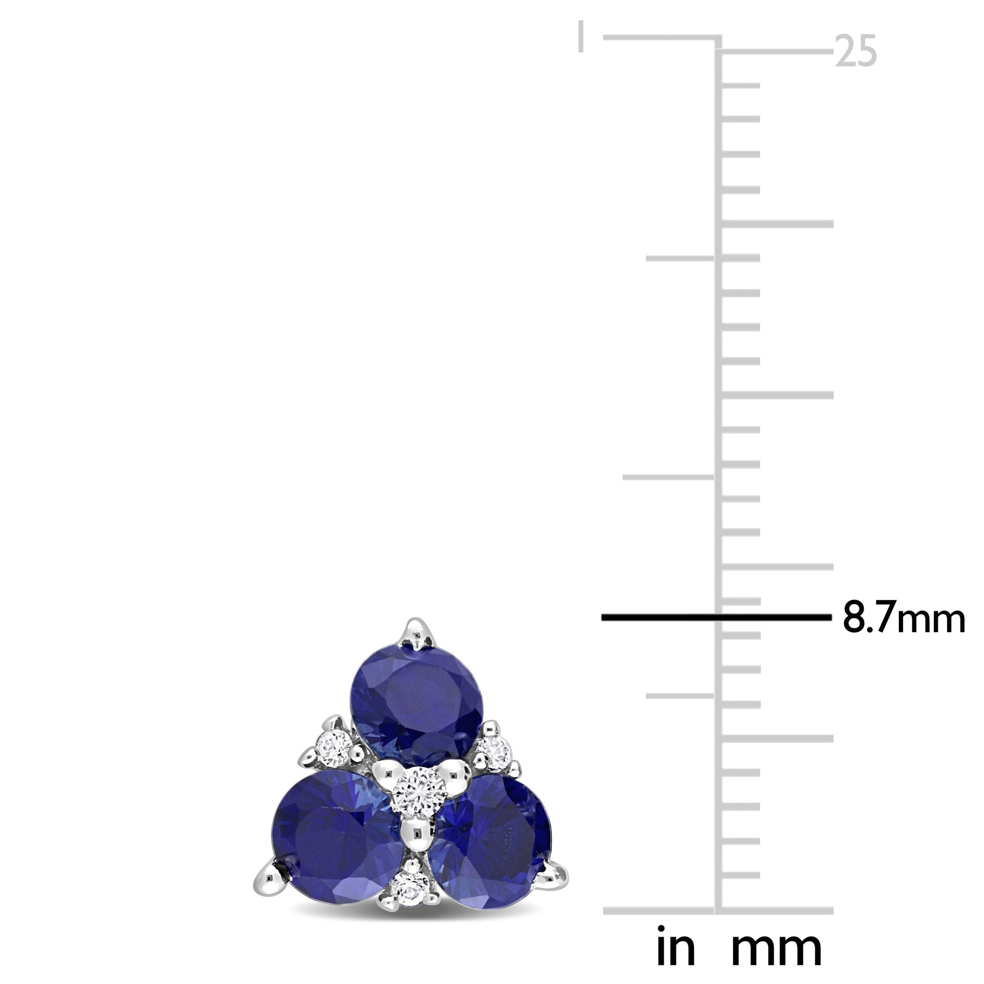 1 7/8 CT TGW Created Blue Sapphire and Created White Sapphire 3-Stone Earrings in Sterling Silver