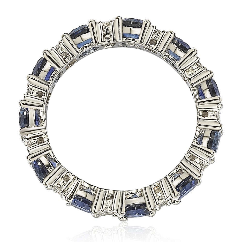 Suzy Levian Sterling Silver Round Cut Sapphire and Diamond Accent Eternity Band
