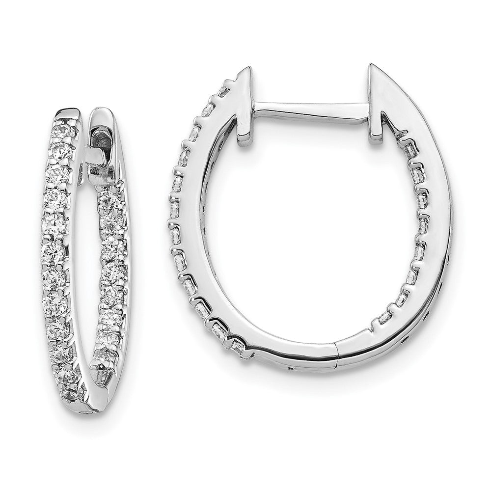 14k White Gold 1/2 CT Lab Grown Diamond In And Out Hinged Hoop Earrings