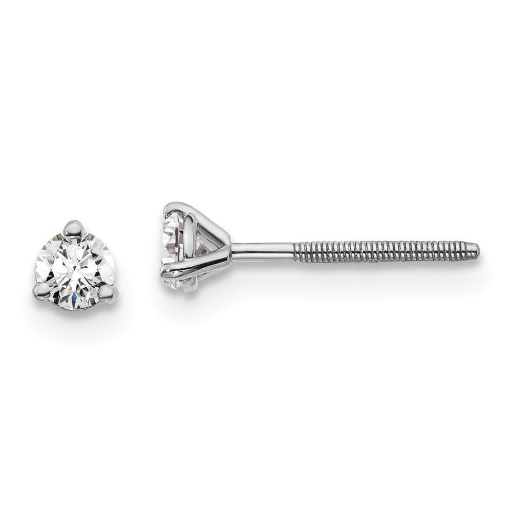 14k White Gold 1/5 CT Round Lab Grown Diamond Stud Earrings Screw Back VS Clarity D-E Color