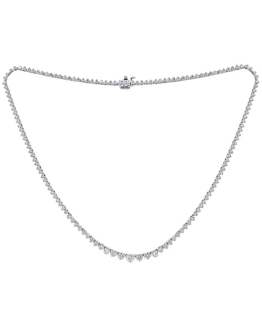14kt white gold, 17' 3 prong diamond graduated tennis necklace featuring 6.50 cts tw round diamonds