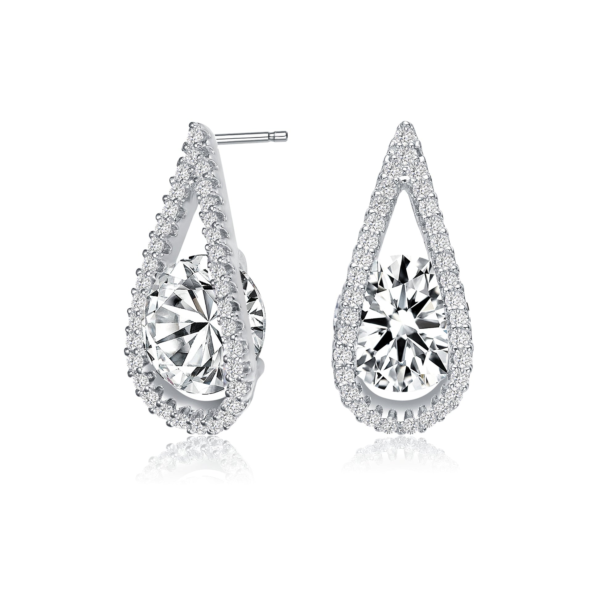 Sterling Silver Cubic Zirconia Pear Halo Drop Earrings