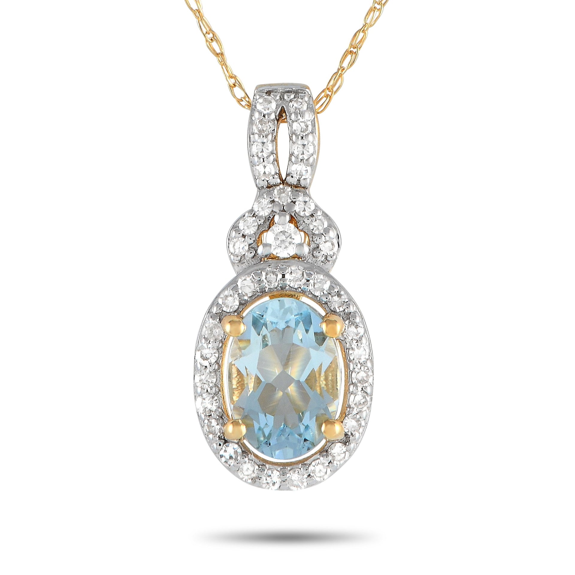LB Exclusive 14K Yellow Gold 0.15ct Diamond and Aquamarine Necklace PD4-15738YAQ